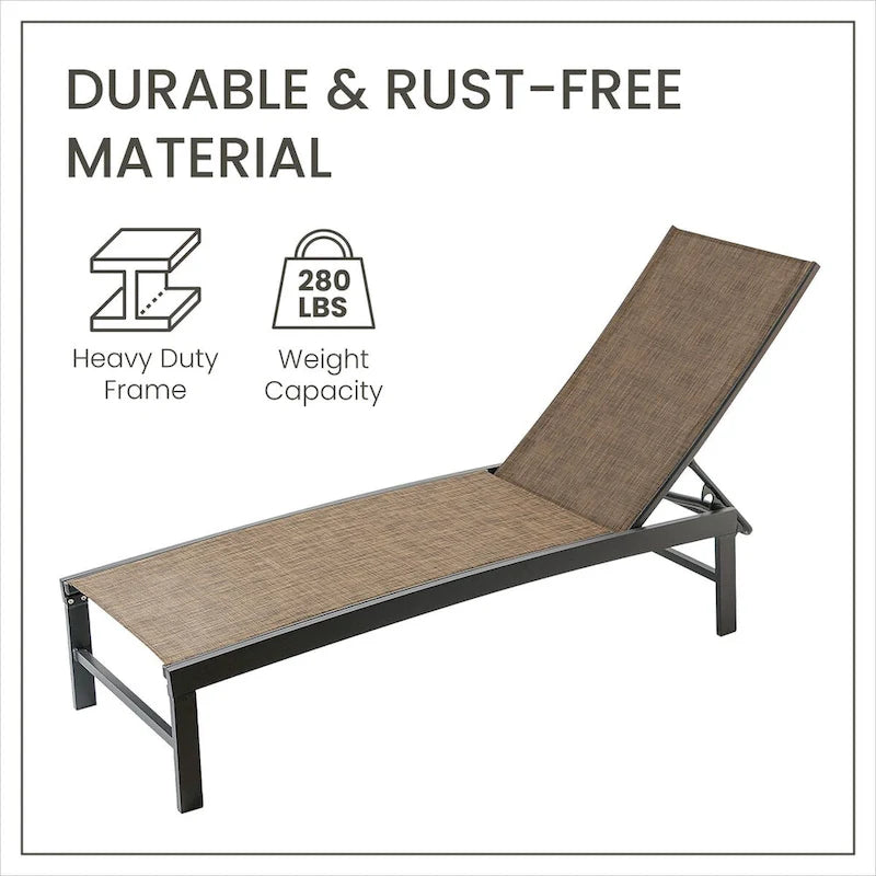 VredHom Chaise longue regolabile da esterno in alluminio (Set di 4) - 194 x 60 x 33 cm (L x P x A)