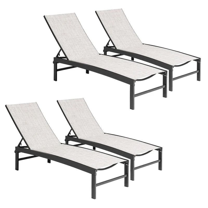 VredHom Chaise longue regolabile da esterno in alluminio (Set di 4) - 194 x 60 x 33 cm (L x P x A)