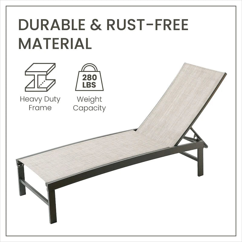 VredHom Chaise longue regolabile da esterno in alluminio (Set di 4) - 194 x 60 x 33 cm (L x P x A)