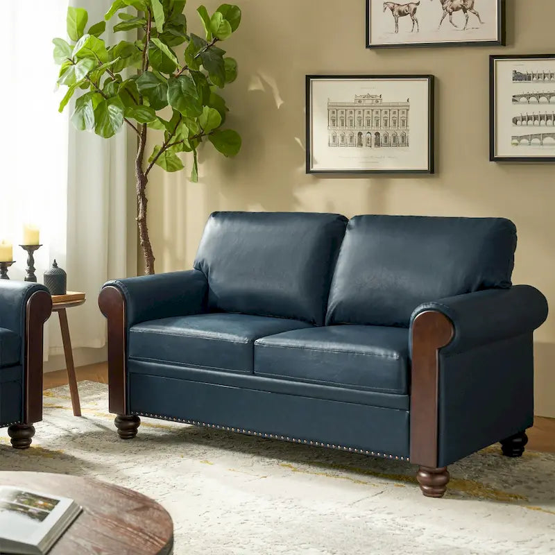 Divano Hedda Transitional in pelle largo 59 pollici con gambe in legno massello di HULALA HOME