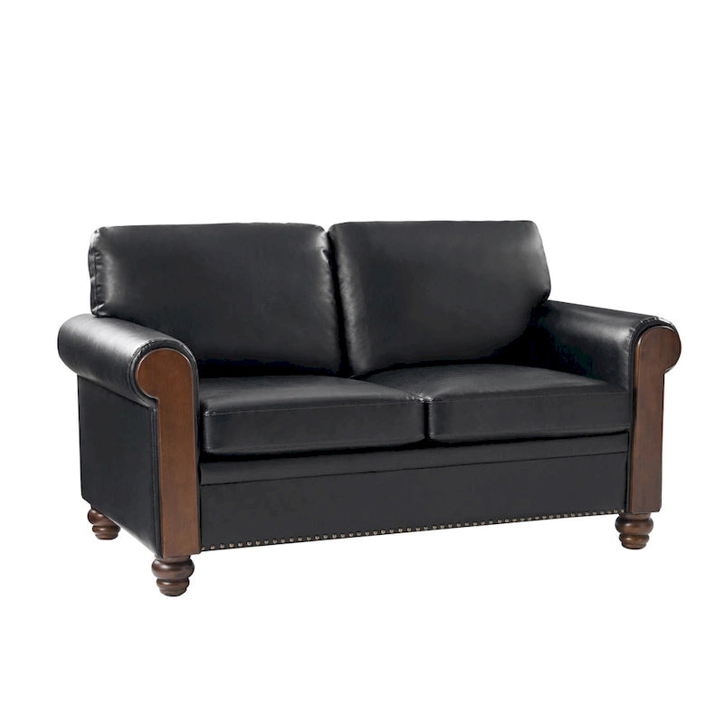Divano Hedda Transitional in pelle largo 59 pollici con gambe in legno massello di HULALA HOME