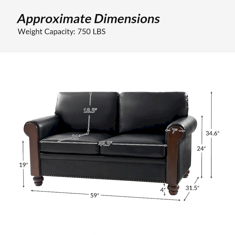 Divano Hedda Transitional in pelle largo 59 pollici con gambe in legno massello di HULALA HOME