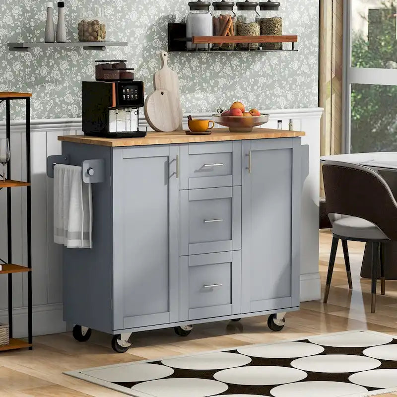 Carrello da cucina con piano in legno di caucciù
