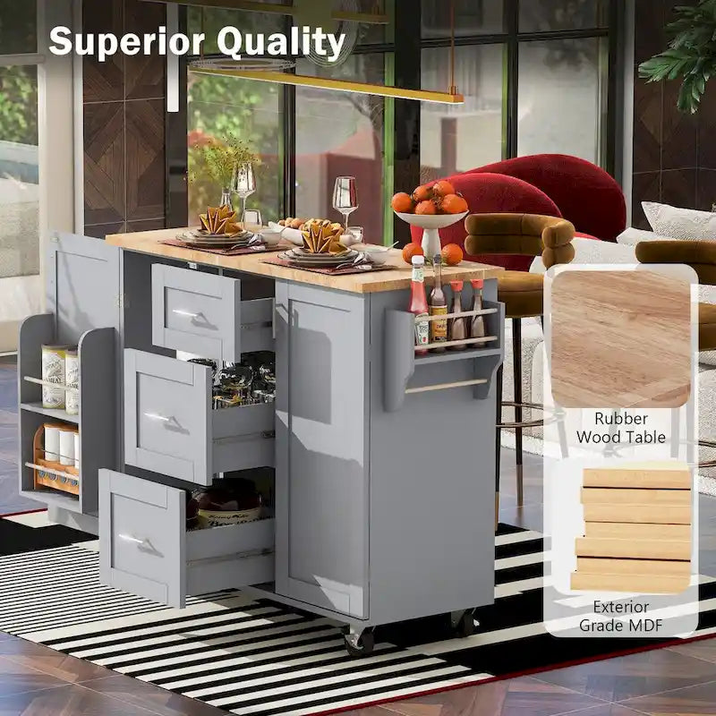 Carrello da cucina con piano in legno di caucciù