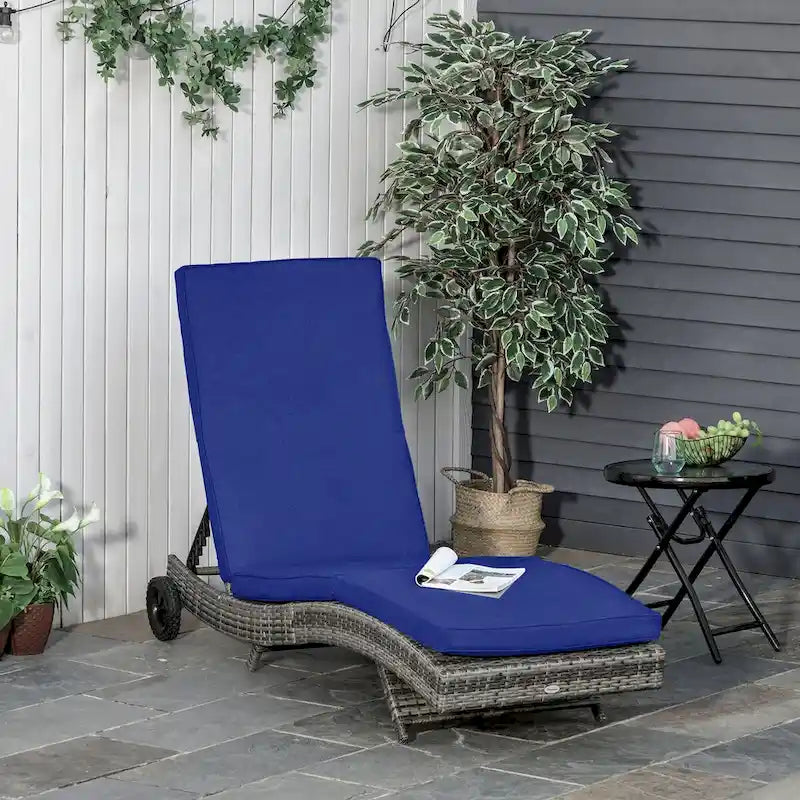 Outdoor Portable Chaise Lounge with PE Rattan Cushioned, Patio Pool Chair with 5-Level Adjustable Backrest & Wheels