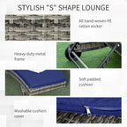 Chaise longue portatile da esterno con cuscini in rattan PE, sedia a sdraio da piscina con schienale regolabile a 5 livelli e ruote