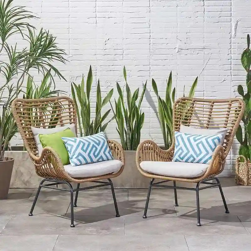 2 pz. Sedia Moderna da Esterno in Rattan Set da 2 di Christopher Knight Home