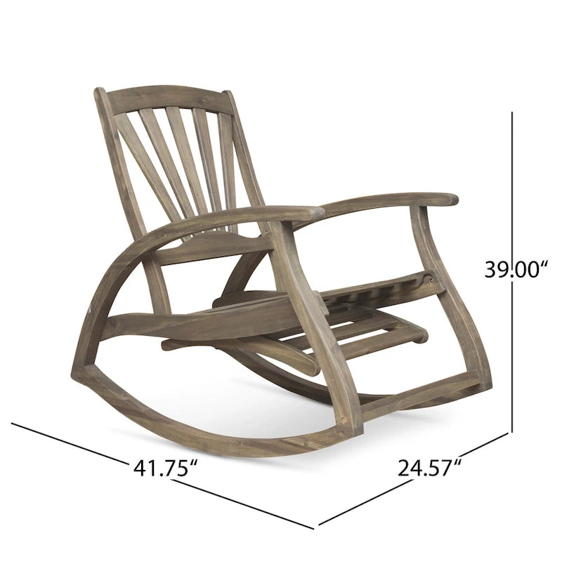 Sedia a Dondolo Reclinabile Cusp Barn in Legno di Acacia, Design Resistente, Poggiapiedi Retraibile con Funzione Dondolo