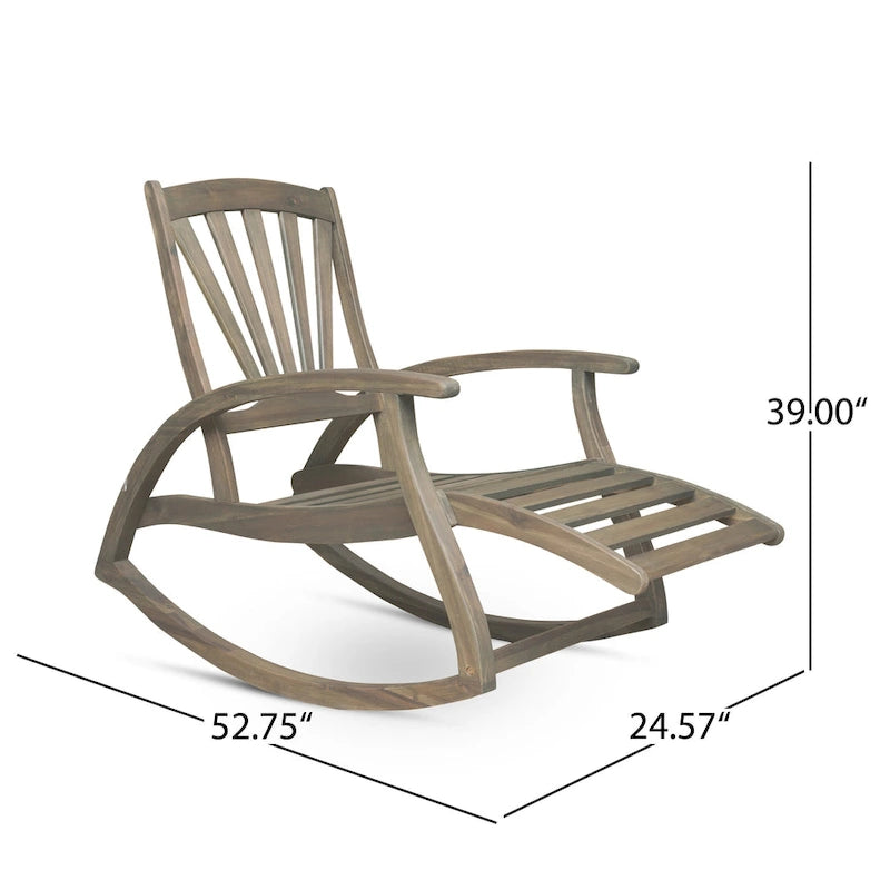 Sedia a Dondolo Reclinabile Cusp Barn in Legno di Acacia, Design Resistente, Poggiapiedi Retraibile con Funzione Dondolo