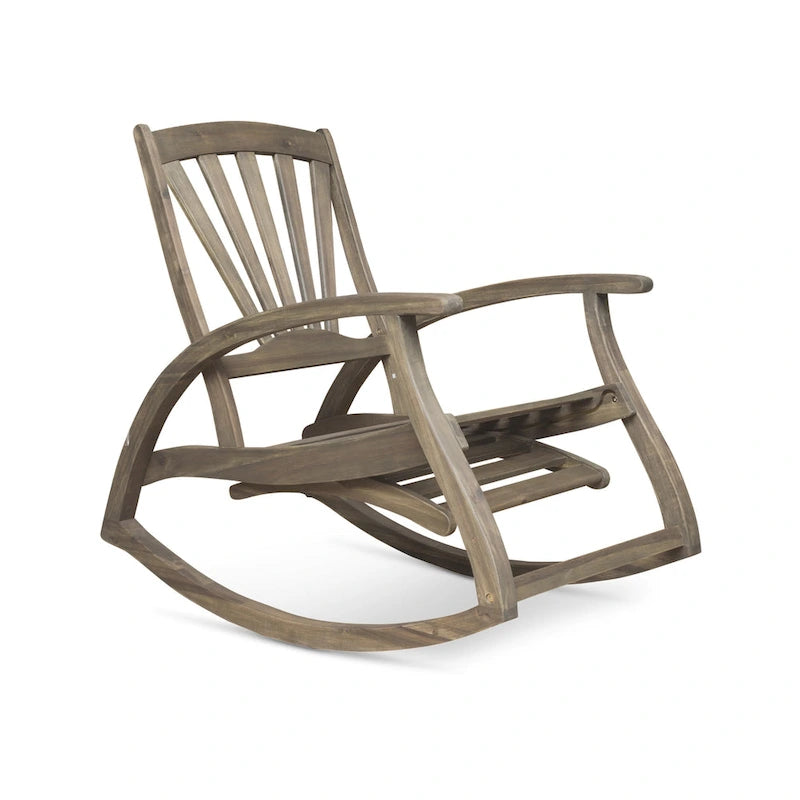 Sedia a Dondolo Reclinabile Cusp Barn in Legno di Acacia, Design Resistente, Poggiapiedi Retraibile con Funzione Dondolo