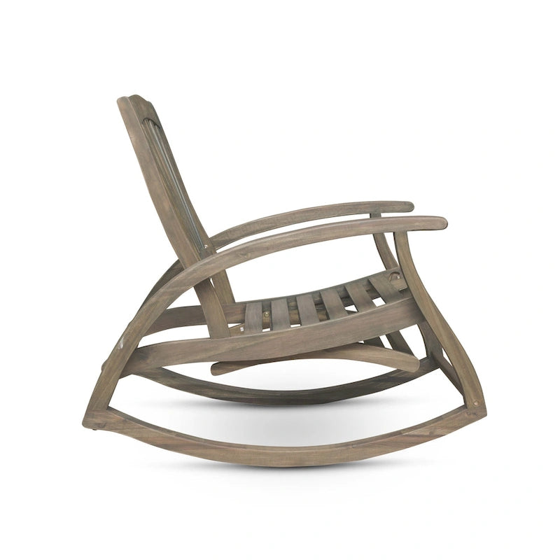 Sedia a Dondolo Reclinabile Cusp Barn in Legno di Acacia, Design Resistente, Poggiapiedi Retraibile con Funzione Dondolo