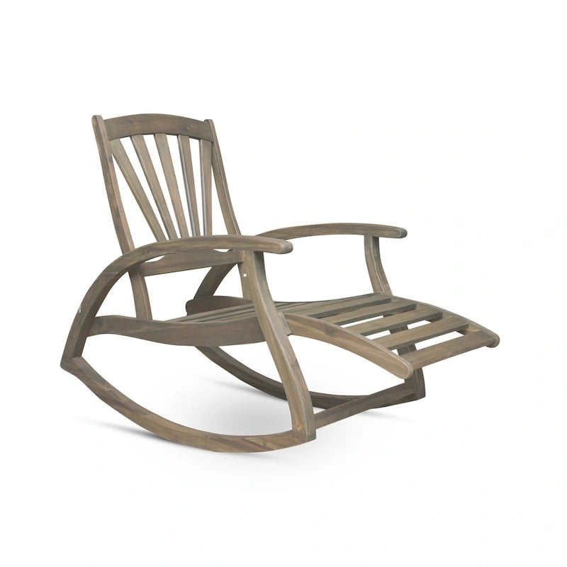 Sedia a Dondolo Reclinabile Cusp Barn in Legno di Acacia, Design Resistente, Poggiapiedi Retraibile con Funzione Dondolo