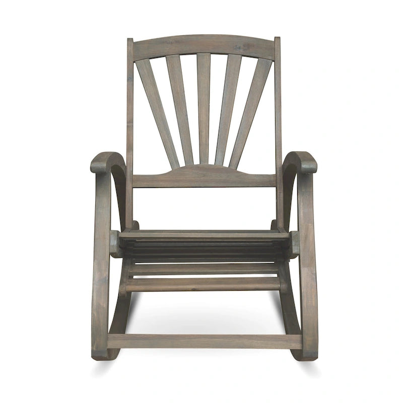 Sedia a Dondolo Reclinabile Cusp Barn in Legno di Acacia, Design Resistente, Poggiapiedi Retraibile con Funzione Dondolo