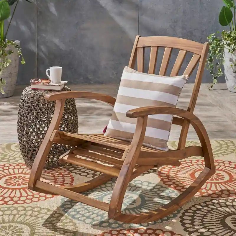 Sedia a Dondolo Reclinabile Cusp Barn in Legno di Acacia, Design Resistente, Poggiapiedi Retraibile con Funzione Dondolo