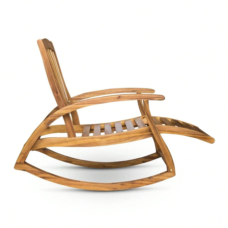 Sedia a Dondolo Reclinabile Cusp Barn in Legno di Acacia, Design Resistente, Poggiapiedi Retraibile con Funzione Dondolo