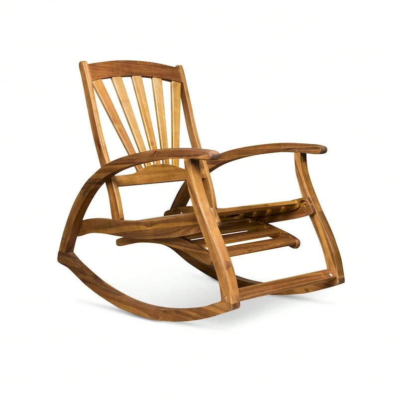 Sedia a Dondolo Reclinabile Cusp Barn in Legno di Acacia, Design Resistente, Poggiapiedi Retraibile con Funzione Dondolo