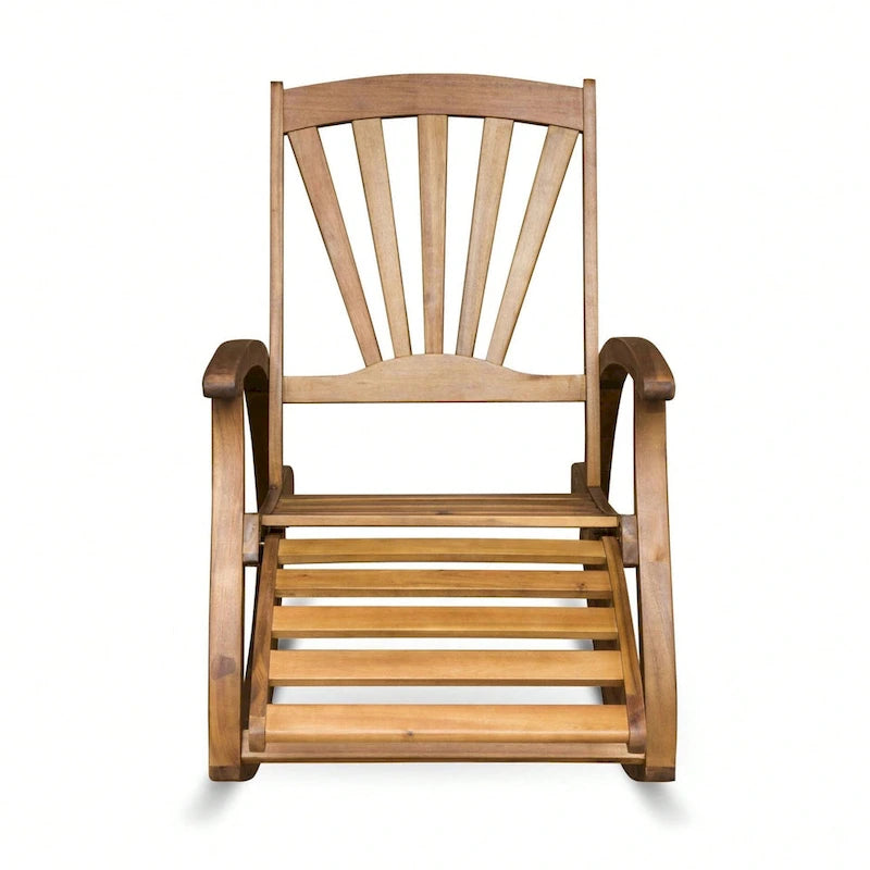 Sedia a Dondolo Reclinabile Cusp Barn in Legno di Acacia, Design Resistente, Poggiapiedi Retraibile con Funzione Dondolo