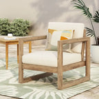 Poltrona da club da esterno in legno di acacia con cuscini, marrone e beige, 29,5 P X 27,5 L X 31,5 H