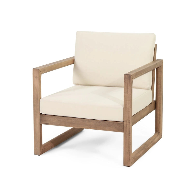 Poltrona da club da esterno in legno di acacia con cuscini, marrone e beige, 29,5 P X 27,5 L X 31,5 H