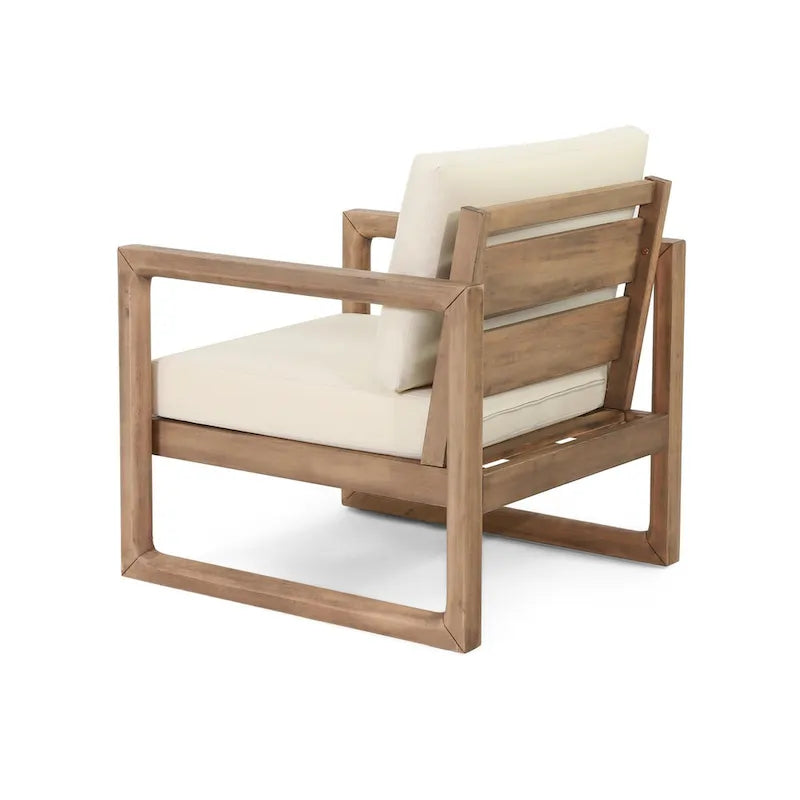Poltrona da club da esterno in legno di acacia con cuscini, marrone e beige, 29,5 P X 27,5 L X 31,5 H