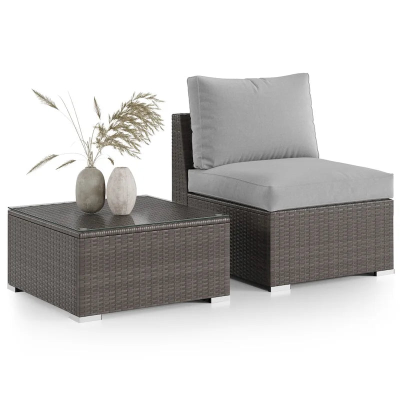 Set di mobili da patio da 2 pezzi con tavolino da caffè in rattan PE resistente all'acqua - Grigio