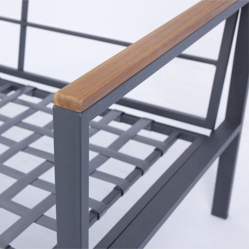 Set Divano da Esterno 4 Pezzi con Piano in Legno di Acacia e Cuscini Grigio Scuro - 28,35*46,46*27,56 pollici
