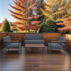 Set Divano da Esterno 4 Pezzi con Piano in Legno di Acacia e Cuscini Grigio Scuro - 28,35*46,46*27,56 pollici