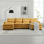 Moderno divano componibile a U grande in tessuto ciniglia con pouf, divano reversibile per soggiorno