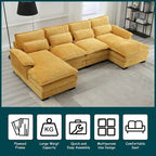 Moderno divano componibile a U grande in tessuto ciniglia con pouf, divano reversibile per soggiorno