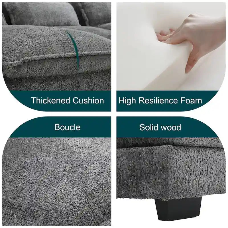 Moderno divano componibile a U grande in tessuto ciniglia con pouf, divano reversibile per soggiorno