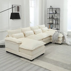 Moderno divano componibile a U grande in tessuto ciniglia con pouf, divano reversibile per soggiorno