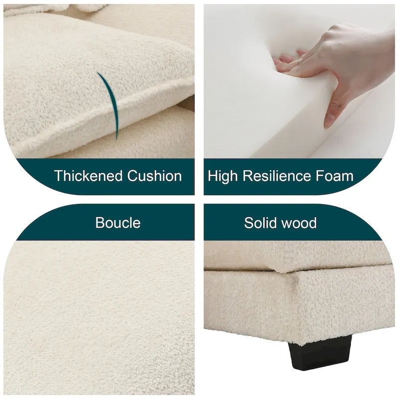 Moderno divano componibile a U grande in tessuto ciniglia con pouf, divano reversibile per soggiorno