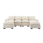 Moderno divano componibile a U grande in tessuto ciniglia con pouf, divano reversibile per soggiorno