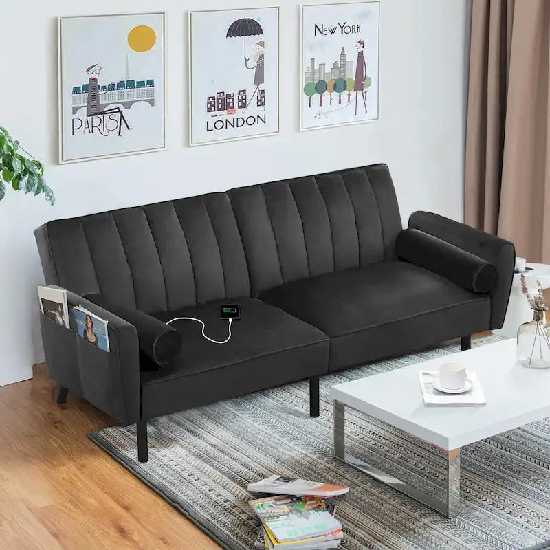 Divano Letto Futon in Velluto Convertibile con Schienale Regolabile, Daybed Letto per Ospiti per Soggiorno - 2 Posti