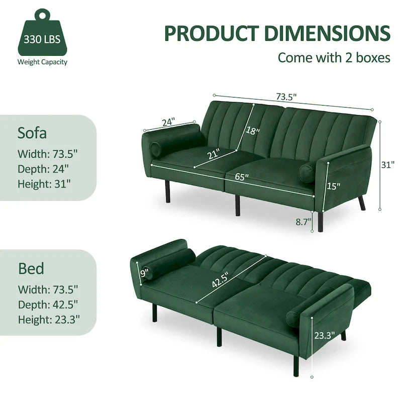Divano Letto Futon in Velluto Convertibile con Schienale Regolabile, Daybed Letto per Ospiti per Soggiorno - 2 Posti