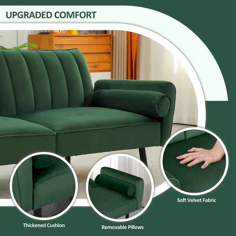 Divano Letto Futon in Velluto Convertibile con Schienale Regolabile, Daybed Letto per Ospiti per Soggiorno - 2 Posti