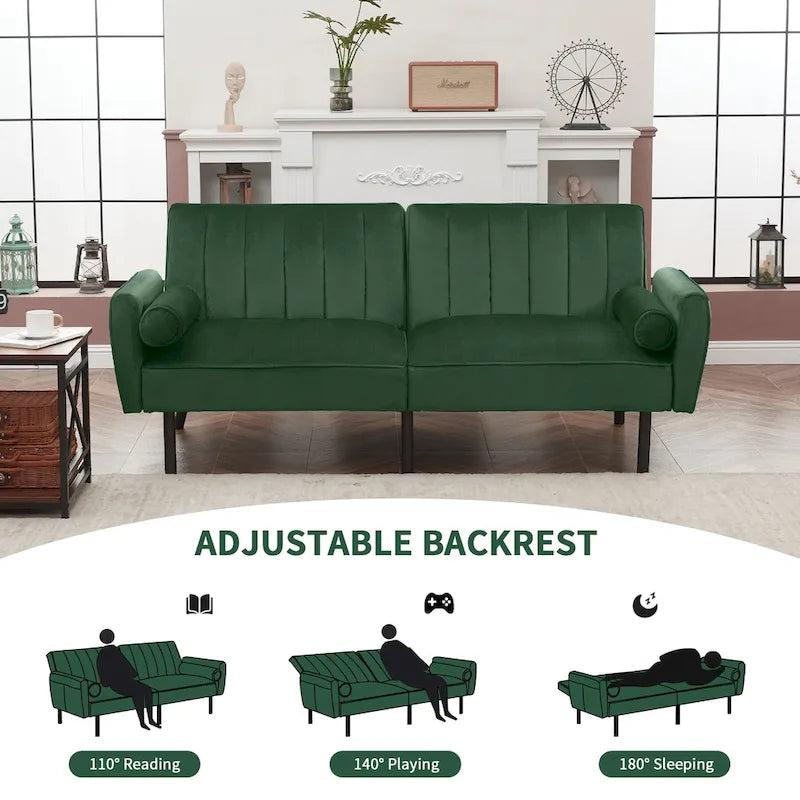 Divano Letto Futon in Velluto Convertibile con Schienale Regolabile, Daybed Letto per Ospiti per Soggiorno - 2 Posti