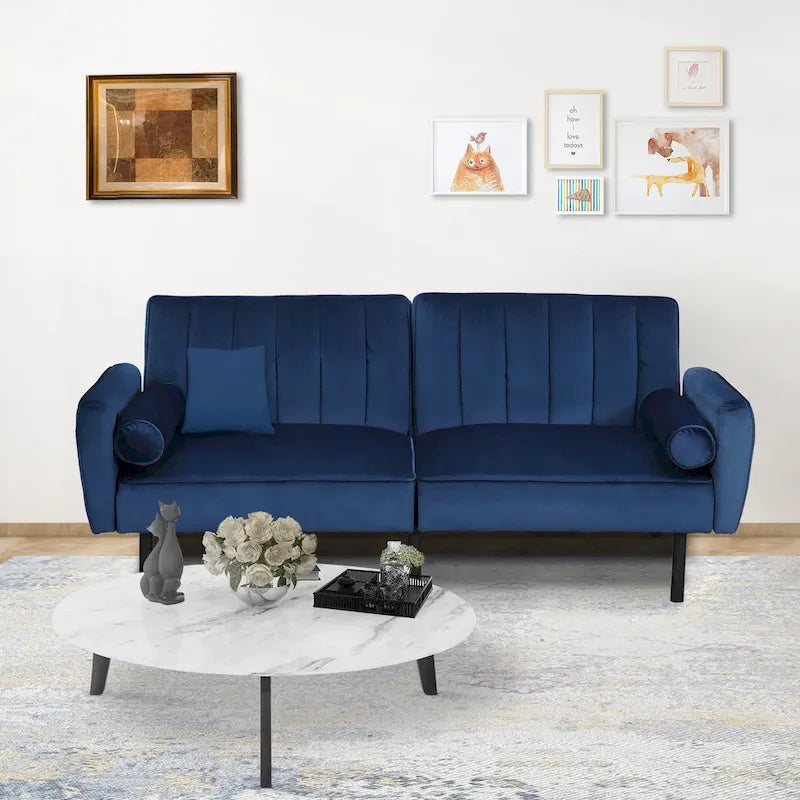 Divano Letto Futon in Velluto Convertibile con Schienale Regolabile, Daybed Letto per Ospiti per Soggiorno - 2 Posti