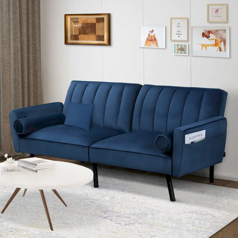 Divano Letto Futon in Velluto Convertibile con Schienale Regolabile, Daybed Letto per Ospiti per Soggiorno - 2 Posti