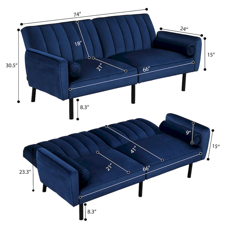 Divano Letto Futon in Velluto Convertibile con Schienale Regolabile, Daybed Letto per Ospiti per Soggiorno - 2 Posti