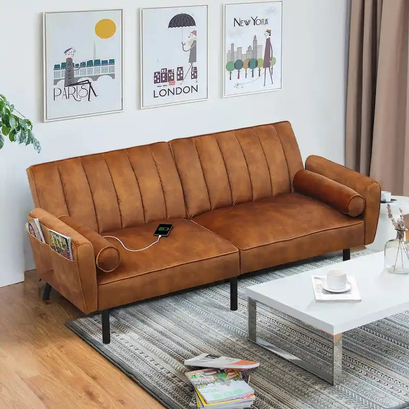 Divano Letto Futon in Velluto Convertibile con Schienale Regolabile, Daybed Letto per Ospiti per Soggiorno - 2 Posti
