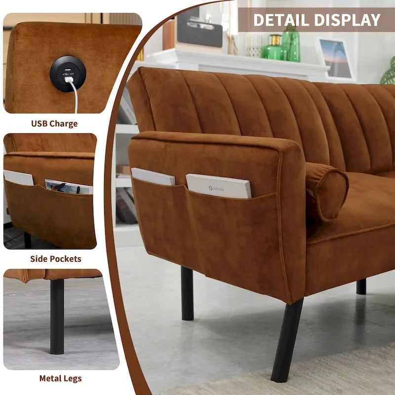 Divano Letto Futon in Velluto Convertibile con Schienale Regolabile, Daybed Letto per Ospiti per Soggiorno - 2 Posti