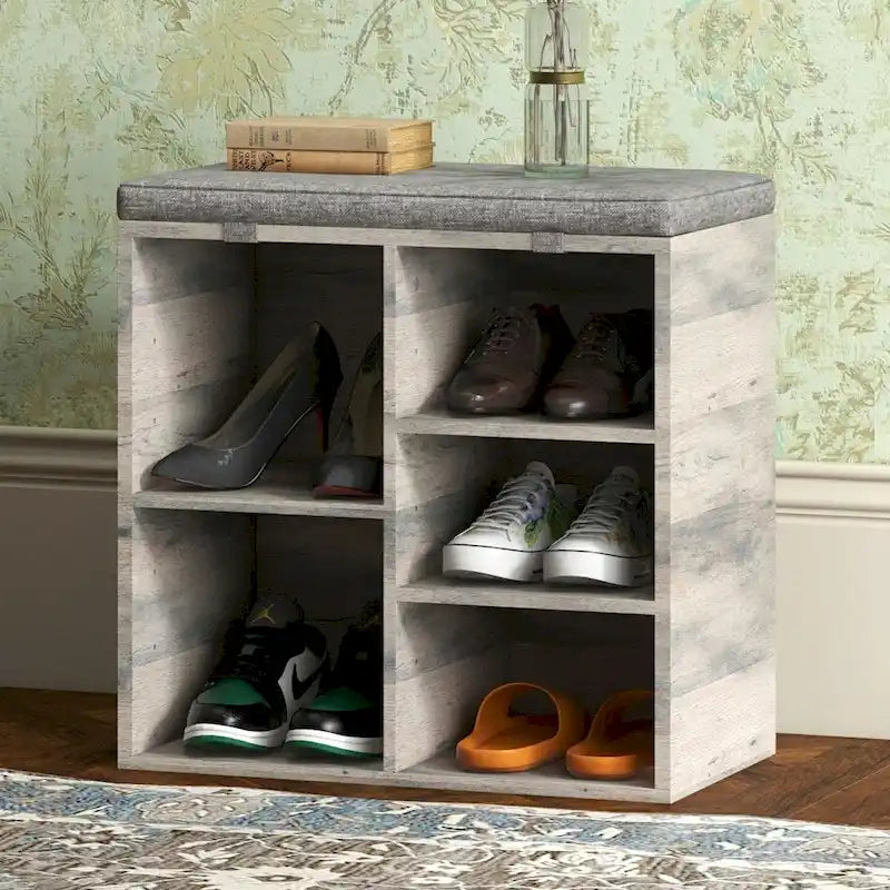 Banc à chaussures d'entrée avec rangement, assise rembourrée 50 cm