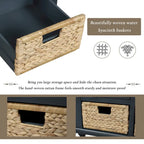 Panca rustica contenitore con 3 cassetti e 3 cesti in rattan, panca portascarpe per soggiorno, ingresso