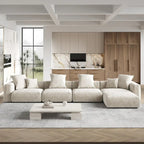 Divano sezionale in velluto a coste oversize con pouf, divano a L convertibile con seduta profonda per soggiorno moderno