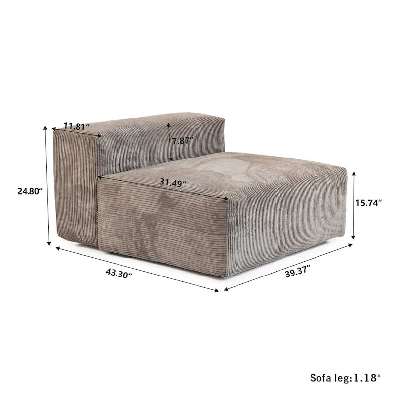 Divano sezionale in velluto a coste oversize con pouf, divano a L convertibile con seduta profonda per soggiorno moderno