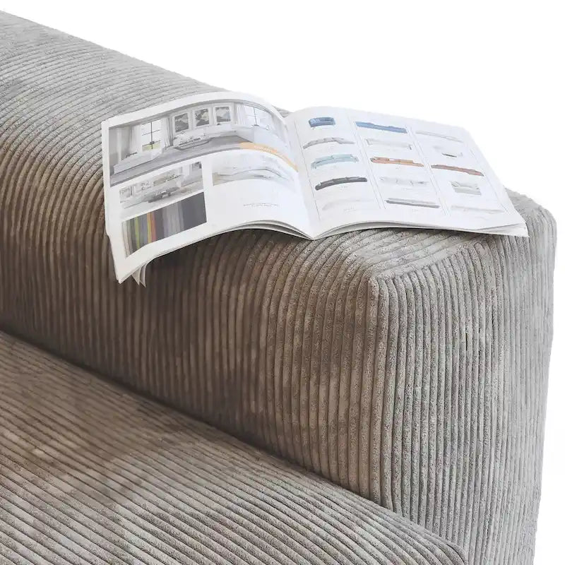 Divano sezionale in velluto a coste oversize con pouf, divano a L convertibile con seduta profonda per soggiorno moderno
