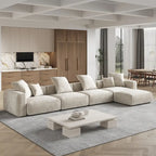 Divano sezionale in velluto a coste oversize con pouf, divano a L convertibile con seduta profonda per soggiorno moderno