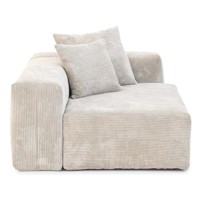 Divano sezionale in velluto a coste oversize con pouf, divano a L convertibile con seduta profonda per soggiorno moderno