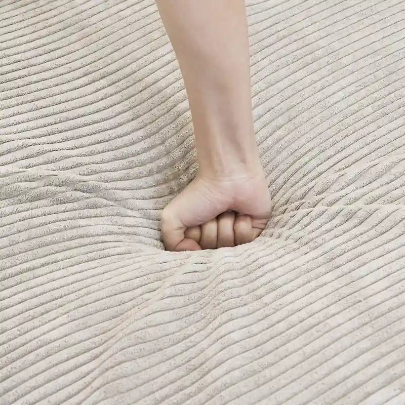 Divano sezionale in velluto a coste oversize con pouf, divano a L convertibile con seduta profonda per soggiorno moderno